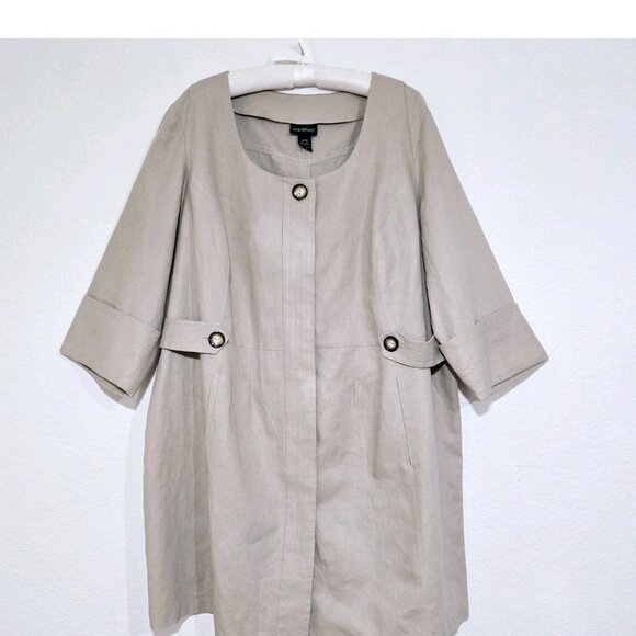 Lane Bryant Button Front Trench Shirt Dress NWOT 26 / 28 Tan Linen Blend Pockets - Picture 1 of 8